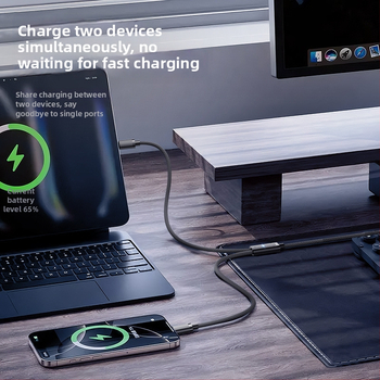 Cablu de date cu LED de respirație, unu la doi, 2 în 1, USB Type-C 6A, compatibil cu Huawei și iPhone 17