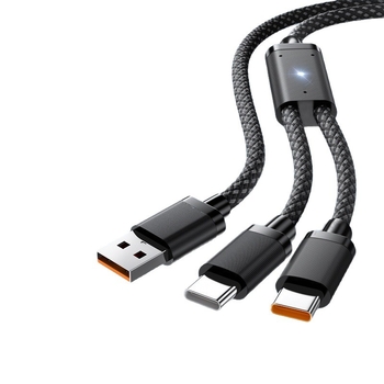 Cablu de date cu LED de respirație, unu la doi, 2 în 1, USB Type-C 6A, compatibil cu Huawei și iPhone 17