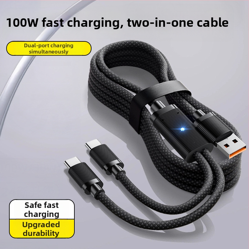 Cablu de date cu LED de respirație, unu la doi, 2 în 1, USB Type-C 6A, compatibil cu Huawei și iPhone 17