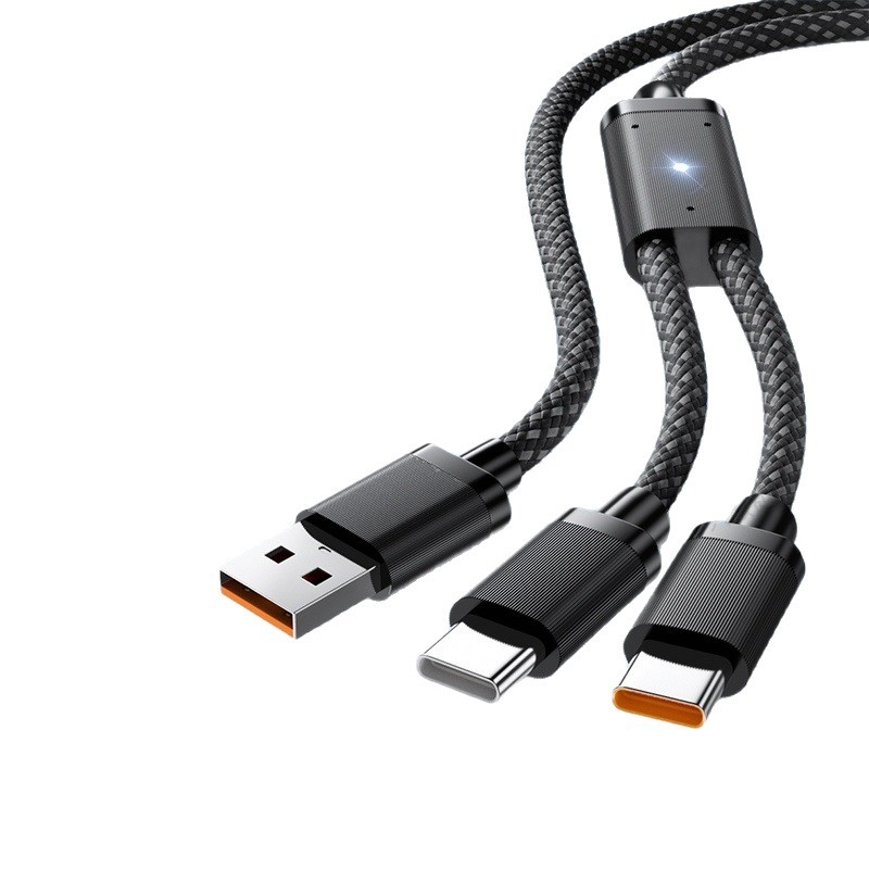 Cablu de date cu LED de respirație, unu la doi, 2 în 1, USB Type-C 6A, compatibil cu Huawei și iPhone 17