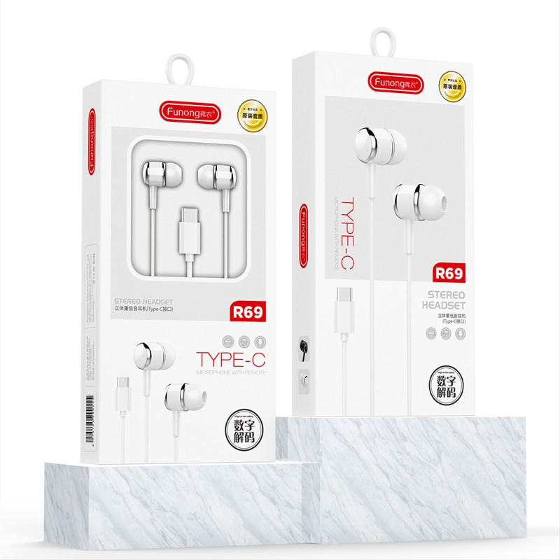 Fennong R69 Type-C căști intra-aurale cu fir, cu control inline, pentru telefoane mobile și karaoke