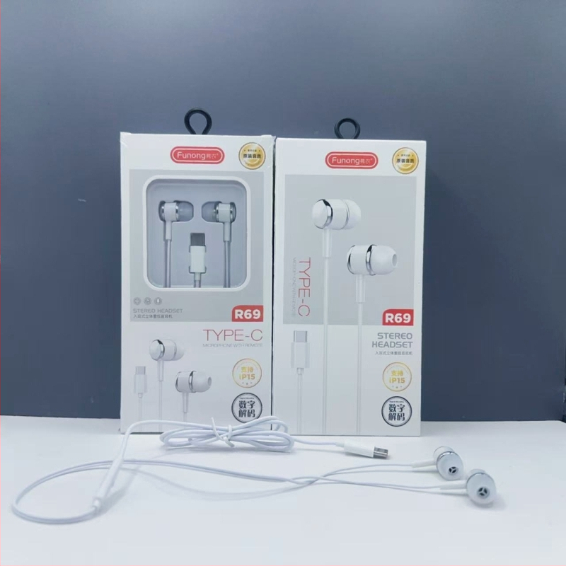 Fennong R69 Type-C căști intra-aurale cu fir, cu control inline, pentru telefoane mobile și karaoke