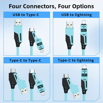 65W cablu auto de încărcare retractabil, cu două ieșiri – Lightning și USB-C, 1,5 m, încărcare rapidă