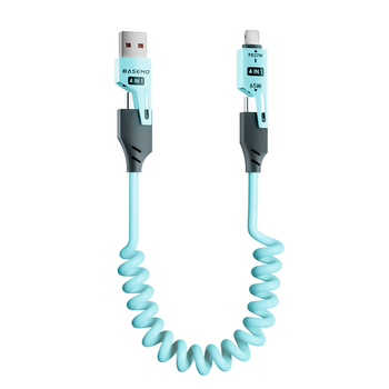 65W cablu auto de încărcare retractabil, cu două ieșiri – Lightning și USB-C, 1,5 m, încărcare rapidă