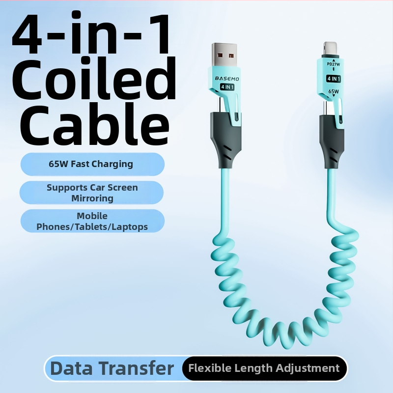 65W cablu auto de încărcare retractabil, cu două ieșiri – Lightning și USB-C, 1,5 m, încărcare rapidă