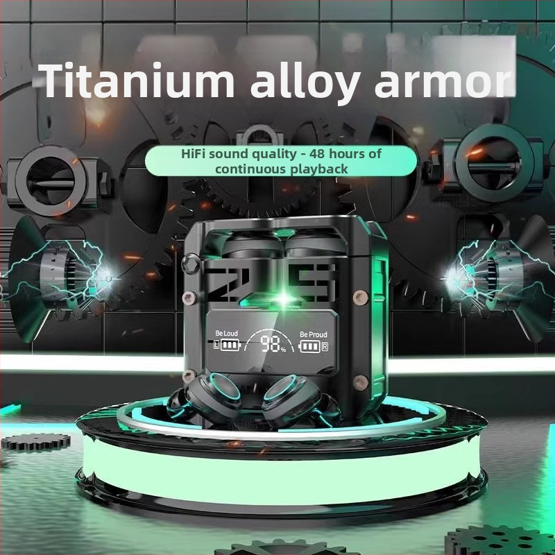 Căști Bluetooth M25 cu control tactil wireless, stil mecanic-metal, consum redus de energie, pentru esports, afișaj digital