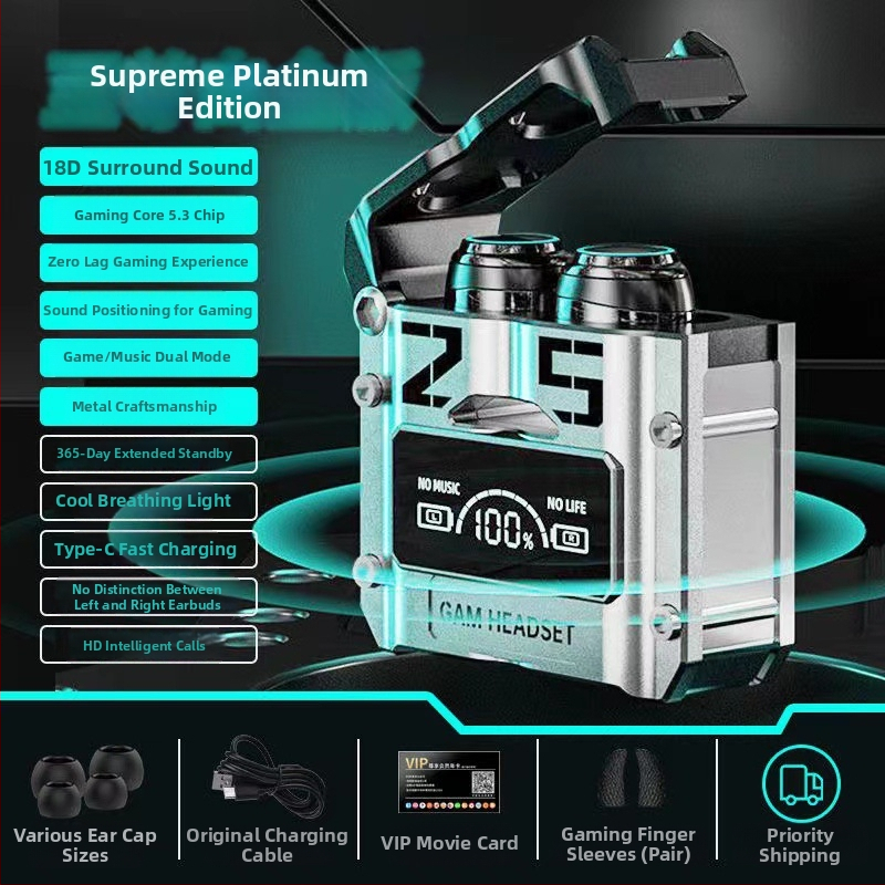 Căști Bluetooth M25 cu control tactil wireless, stil mecanic-metal, consum redus de energie, pentru esports, afișaj digital