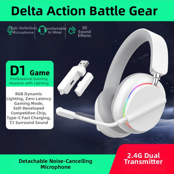 Delta headset de gaming wireless, fără întârziere, Bluetooth și 2,4 GHz, compatibil cu telefoane și PC, over-ear, esports