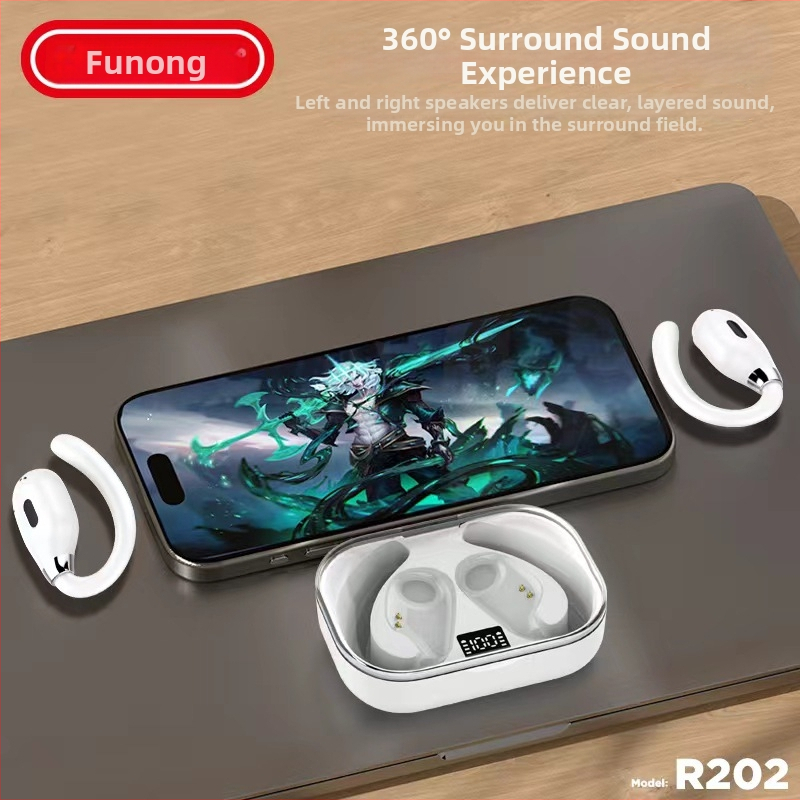 Fennong 2024 Căști Bluetooth fără fir cu suport pentru urechi, reducere inteligentă a zgomotului la apeluri, confortabile, compatibile Android și iOS