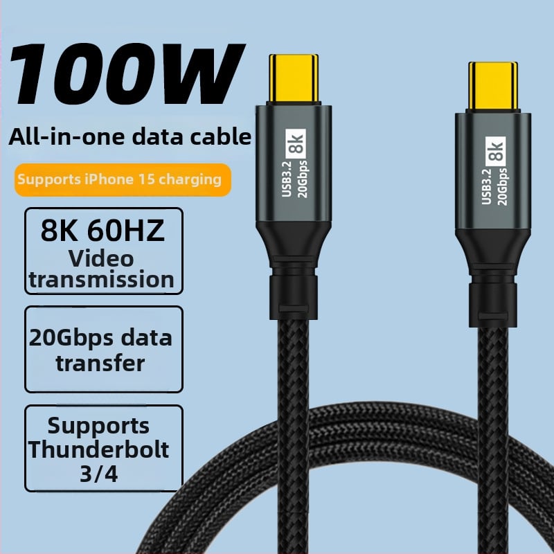 Cablul dual Type-C pentru date, încărcare rapidă de 100W, proiecție ecran 8K HD, pentru telefoane și tablete, transfer de date la viteză mare