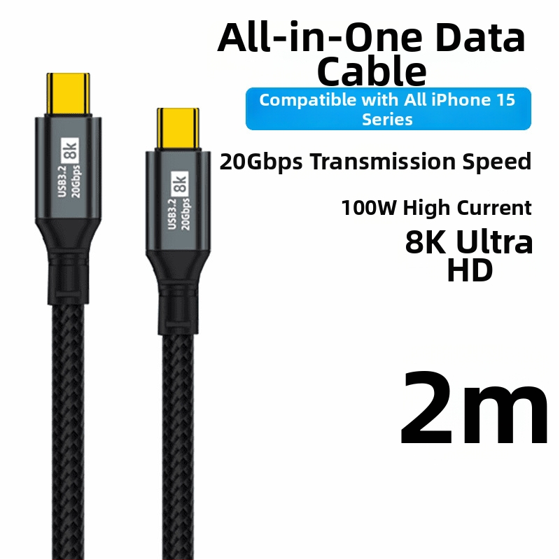 Cablul dual Type-C pentru date, încărcare rapidă de 100W, proiecție ecran 8K HD, pentru telefoane și tablete, transfer de date la viteză mare