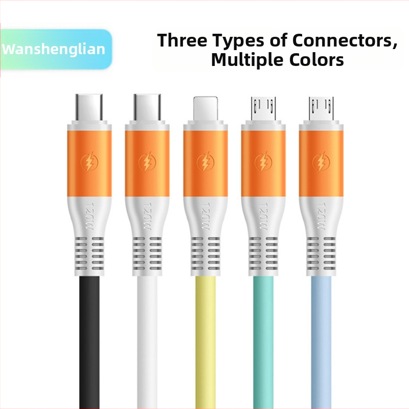 Cablu universal de încărcare cu diametrul conductorului 5,5 mm, conectori Type-C, Lightning și Micro USB – încărcare rapidă, lungime 1–2 m