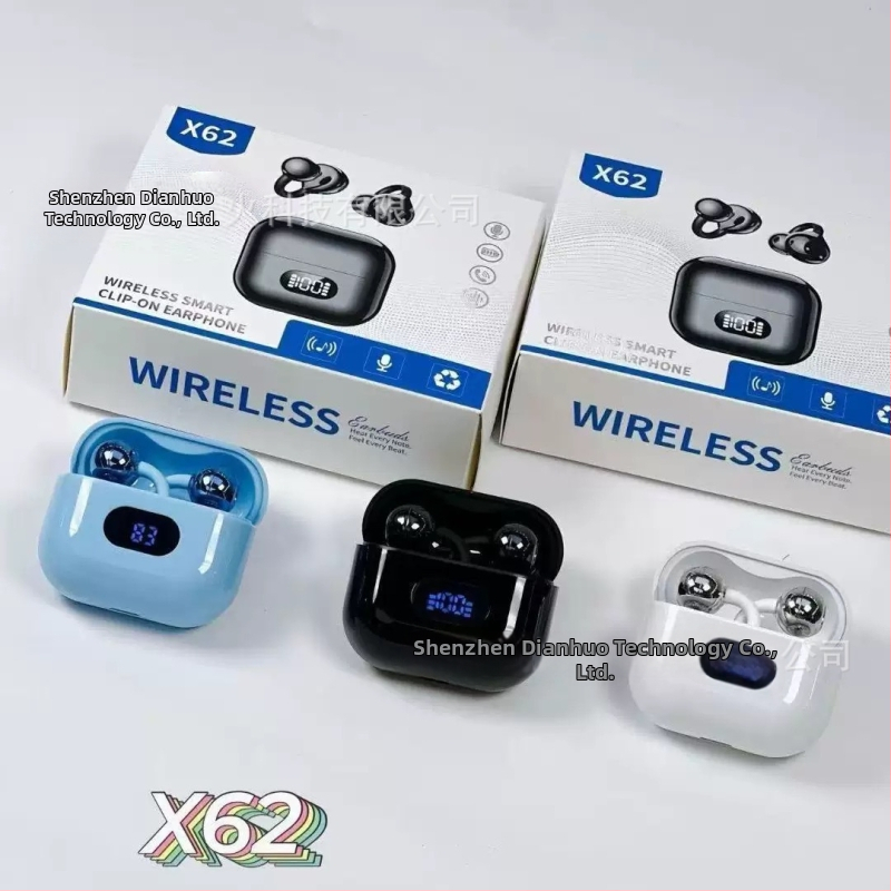 Căști Bluetooth X62 cu clips dublu pentru urechi, FreeClip2, sunet HD și afișaj nivel baterie