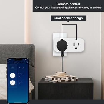 Priză WiFi inteligentă cu două prize, 16A, standard SUA, temporizare și control de la distanță