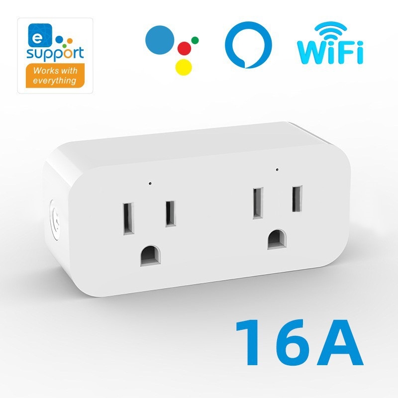 Priză WiFi inteligentă cu două prize, 16A, standard SUA, temporizare și control de la distanță