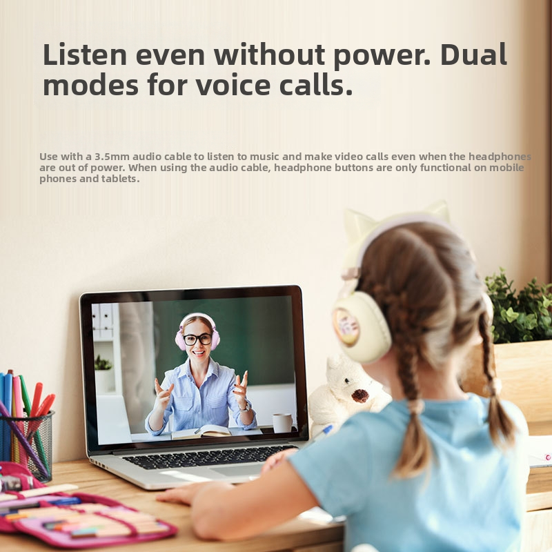 Căști Bluetooth cu urechi de pisică, autonomie mare, pentru elevi și copii, sunet wireless de înaltă calitate