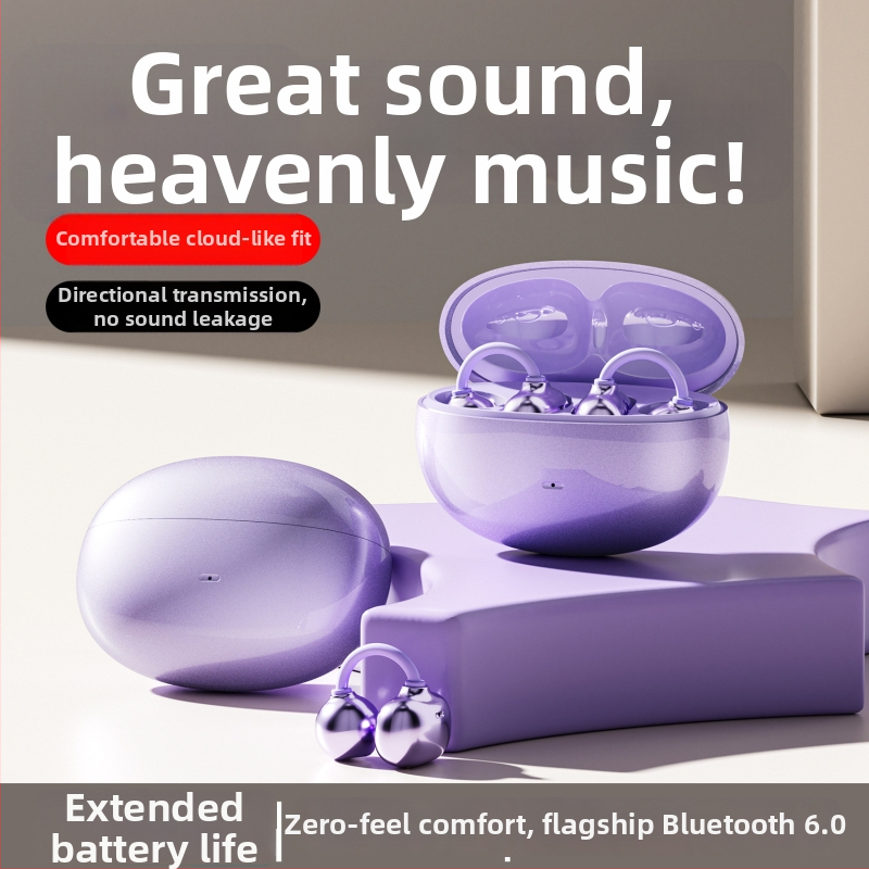 SK50 Cască Bluetooth cu clips, conducere osoasă, fără intrare în ureche, purtare fără durere, IPX5, Bluetooth 6.0, 4–8 ore baterie, stil sport, PC+ABS