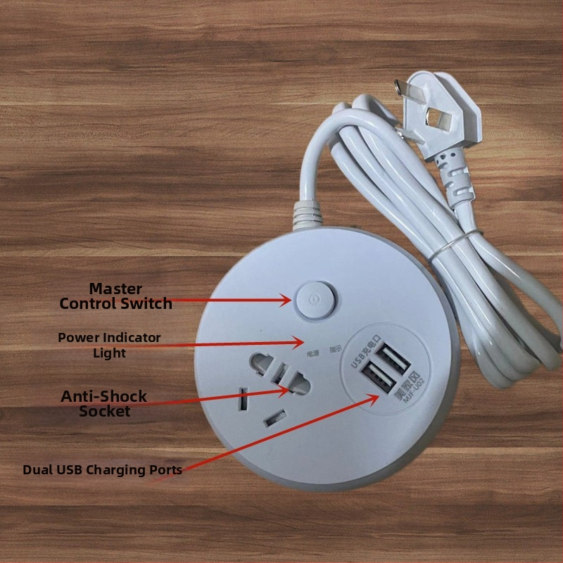 Priză rotundă inteligentă cu USB, ușă de protecție, protecție la șocuri, cadou creativ, priză cu întrerupător cablat