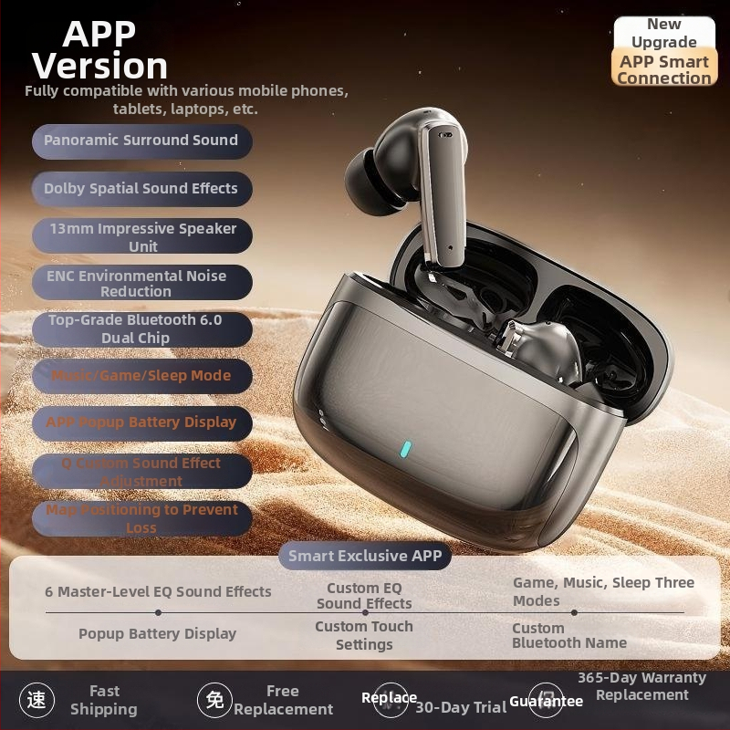 FD800 Căști Bluetooth in-ear, cu anulare a zgomotului, sunet de înaltă definiție, durată mare de viață a bateriei și latență redusă