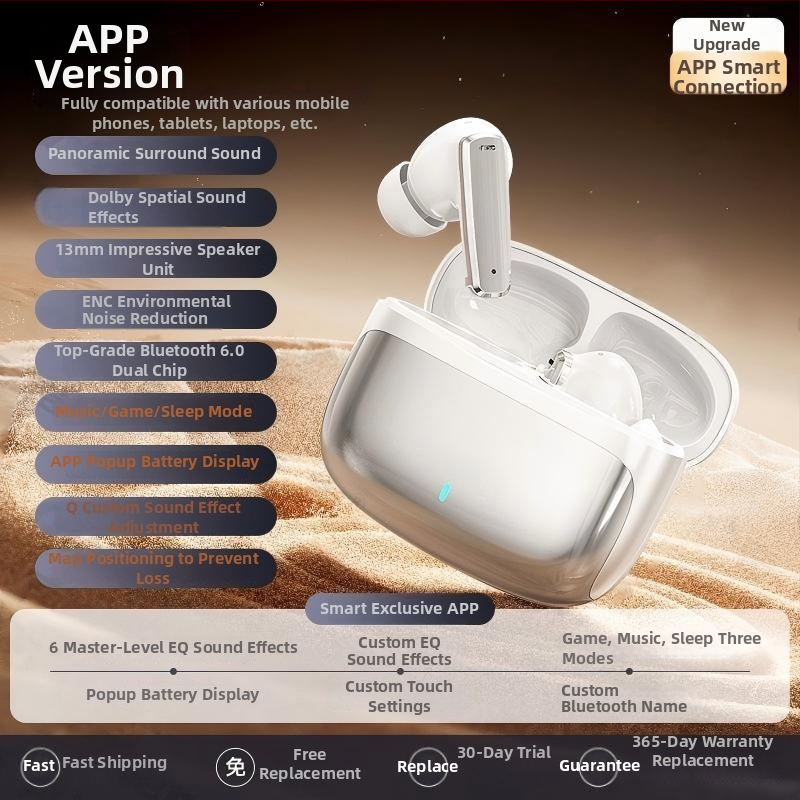 FD800 Căști Bluetooth in-ear, cu anulare a zgomotului, sunet de înaltă definiție, durată mare de viață a bateriei și latență redusă