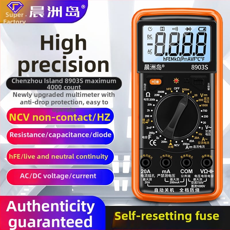 Chenzhou Island 8903S Multimetru Digital – Voltmetru AC/DC portabil, înaltă precizie, protecție anti-arzire, măsurare capacitanță, curent DC/AC, utilizare profesională