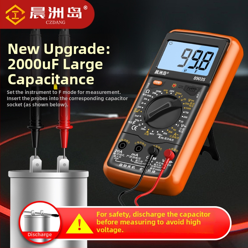 Chenzhou Island 8903S Multimetru Digital – Voltmetru AC/DC portabil, înaltă precizie, protecție anti-arzire, măsurare capacitanță, curent DC/AC, utilizare profesională