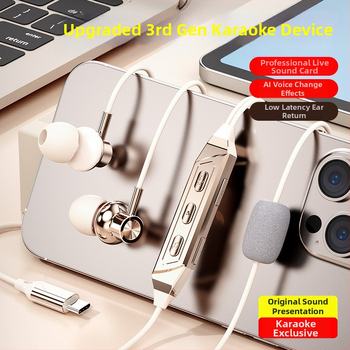 K6 căști in-ear cu fir și card de sunet încorporat pentru karaoke, jocuri, înregistrare și transmisie în direct, Type-C