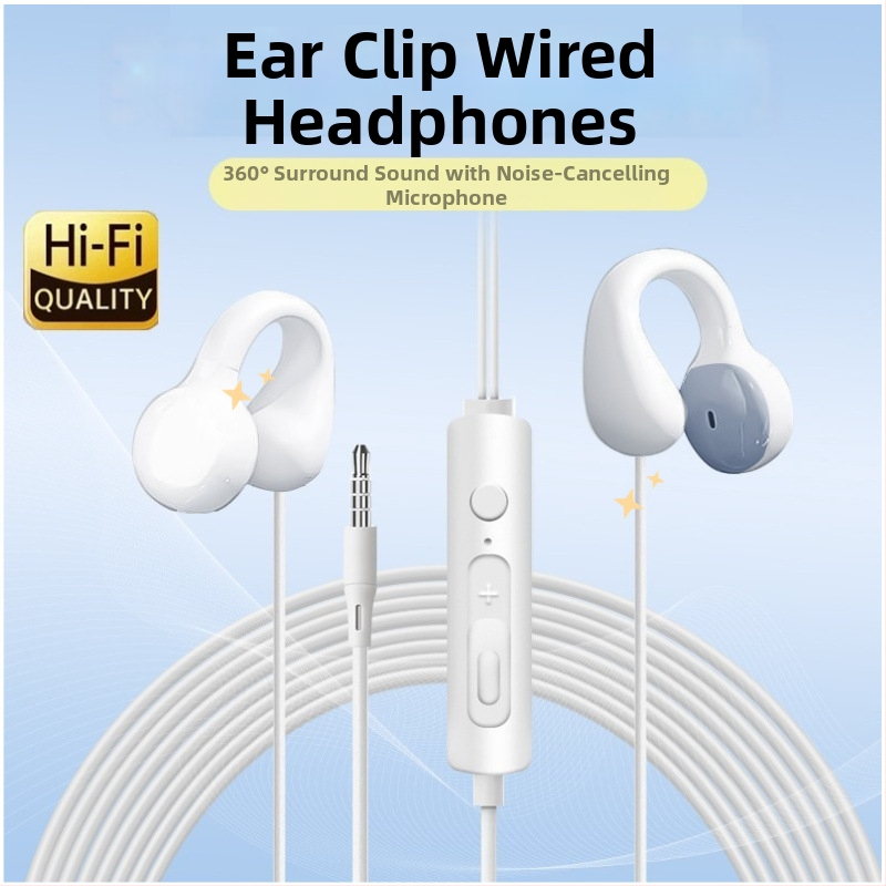 Căști cu fir clip-on, USB-C / 3,5 mm, sunet de înaltă calitate, durabile, design non-in-ear, universale pentru telefoane și calculatoare, cablu prelungit