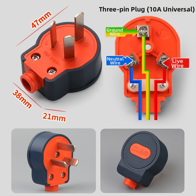 Conector triplu anti-cădere, cupru pur, 10/16 A, priză trifazică de înaltă putere