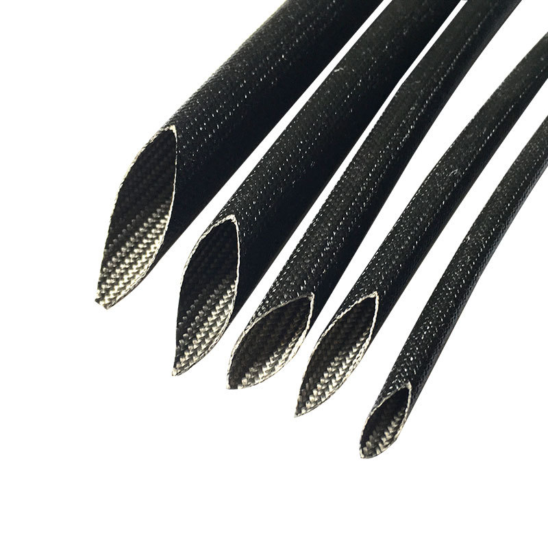 Tub din silicon cu fibră de sticlă negru, 12 mm, rezistent la foc, autoextinguibil, izolație pentru temperaturi înalte