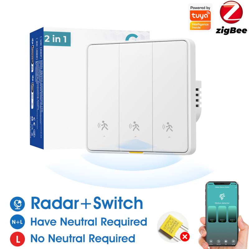 Întrerupător de perete Zigbee cu senzor radar, telecomandă și temporizator de prezență