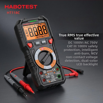 Multimetru Huabo HT118C, 6000 valori, True RMS, iluminare din spate cu două culori, detecție NCV, instrument pentru electricieni cu protecție împotriva arderii