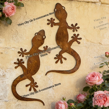 Gecko metal ruginit, decor de perete în siluetă pentru grădină
