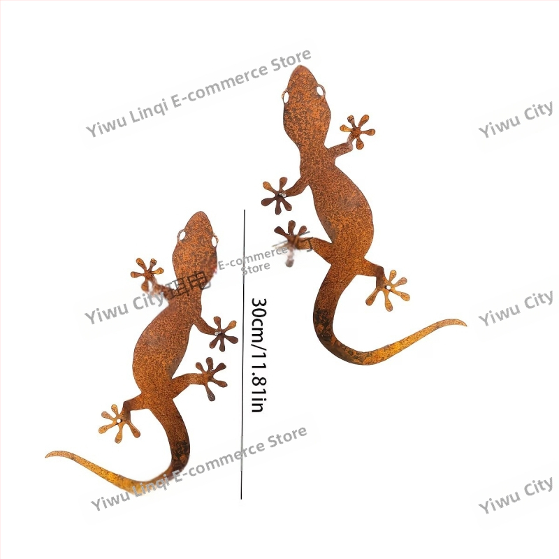 Gecko metal ruginit, decor de perete în siluetă pentru grădină