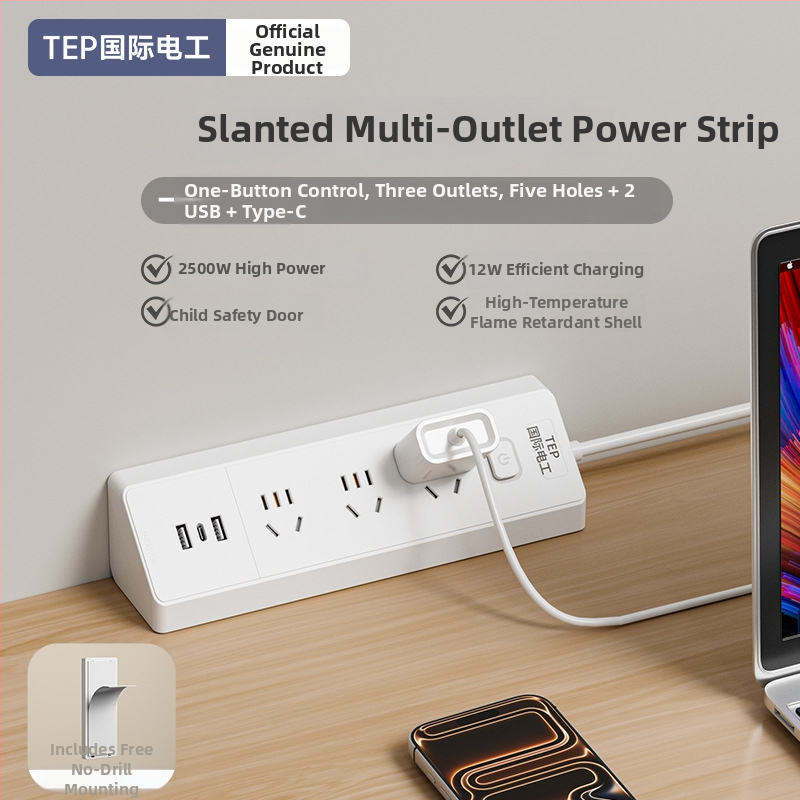 Prelungitor inteligent cu priză triunghiulară înclinată USB, multi-port pentru cămin și casă
