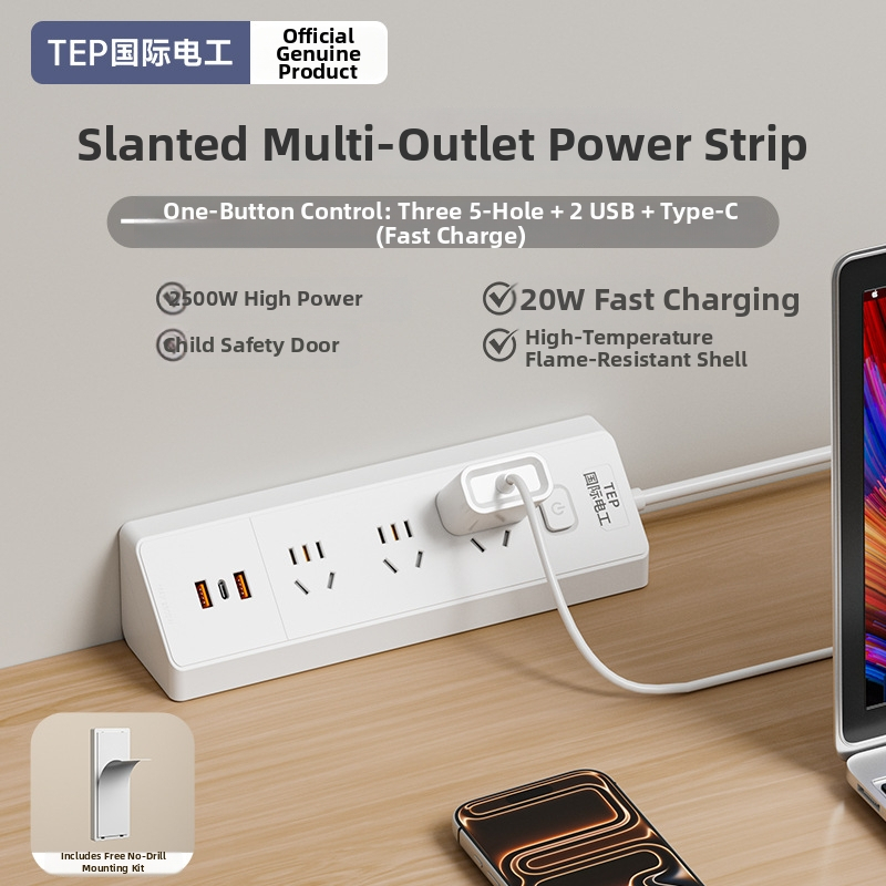Prelungitor inteligent cu priză triunghiulară înclinată USB, multi-port pentru cămin și casă