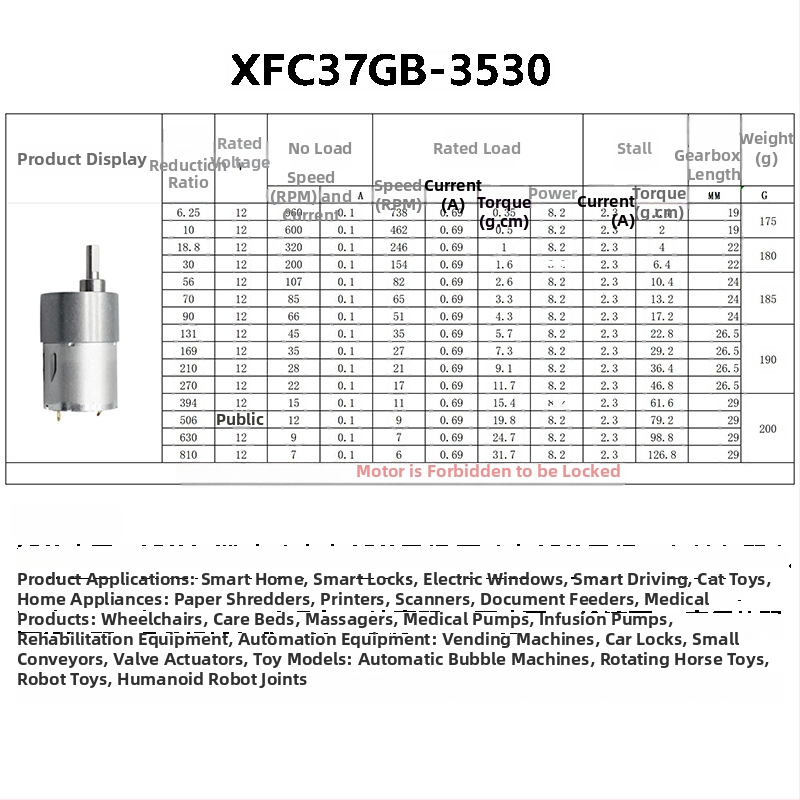 37GB-3530 motor DC cu reductor, micro motor cu pinion, 12V/24V, viteză redusă, cuplu mare