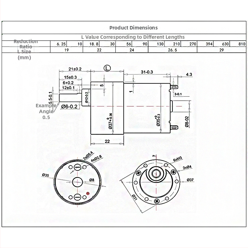 37GB-3530 motor DC cu reductor, micro motor cu pinion, 12V/24V, viteză redusă, cuplu mare