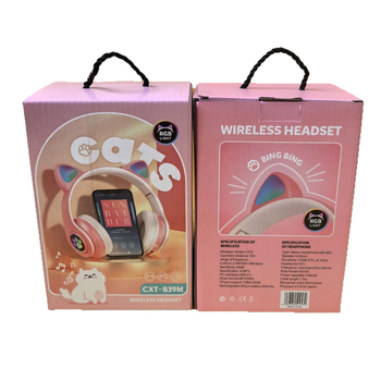 Căști Bluetooth B39M cu urechi de pisică și iluminare, over-ear, fără fir pentru telefoane mobile