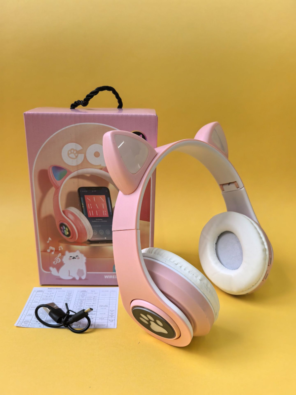 Căști Bluetooth B39M cu urechi de pisică și iluminare, over-ear, fără fir pentru telefoane mobile