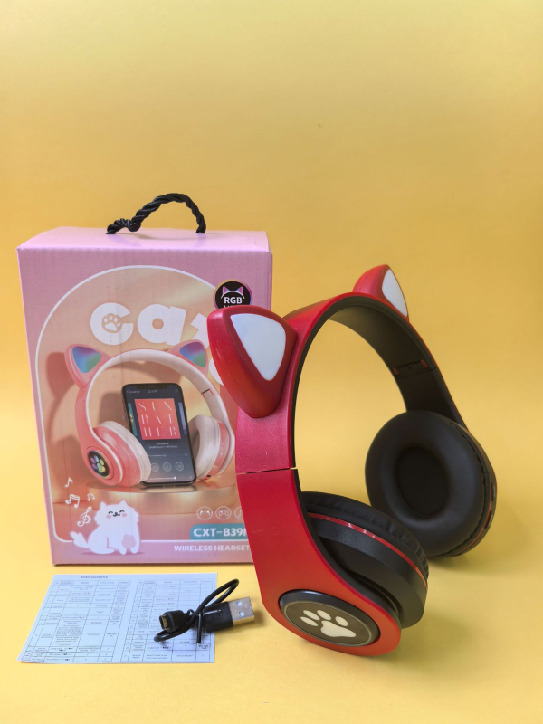Căști Bluetooth B39M cu urechi de pisică și iluminare, over-ear, fără fir pentru telefoane mobile