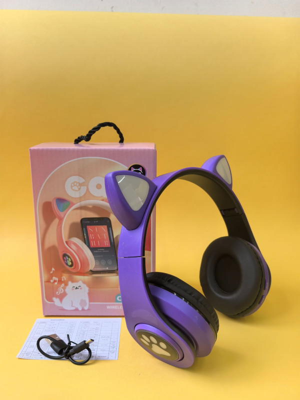 Căști Bluetooth B39M cu urechi de pisică și iluminare, over-ear, fără fir pentru telefoane mobile