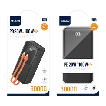 Baterie externă cu cablu încorporat, încărcare rapidă 22,5W, capacitate mare 10000/20000mAh