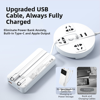 Power bank certificat 3C pentru încărcare rapidă, capacitate mare, cablu încorporat, afișaj digital inteligent, încărcare rapidă PD, 20000mAh