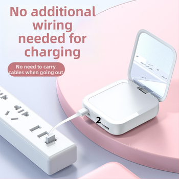Oglindă de machiaj cu power bank de 20000 mAh, mini, universală, cablu de încărcare încorporat, imprimare logo