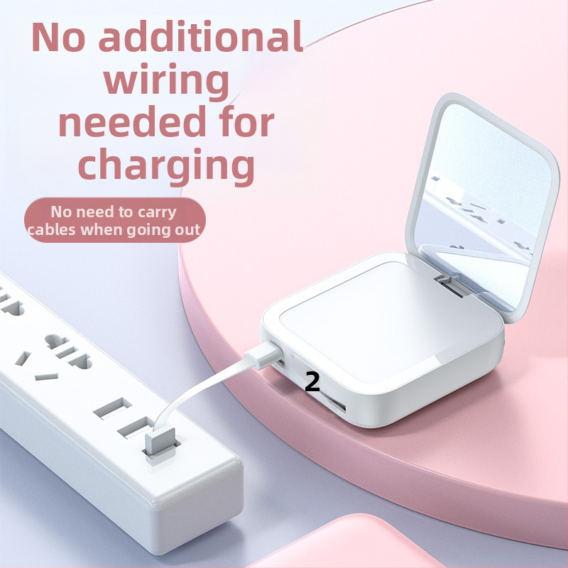 Kompaktné kozmetické zrkadlo s powerbankou 20 000 mAh, mini, univerzálne, vstavaný nabíjací kábel, potlač loga