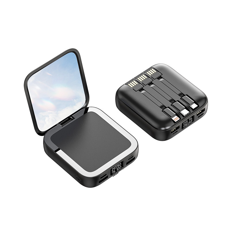 Oglindă de machiaj cu power bank de 20000 mAh, mini, universală, cablu de încărcare încorporat, imprimare logo