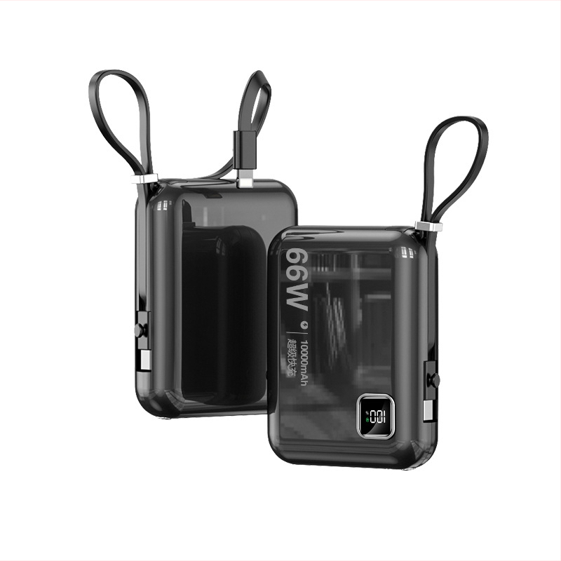 Power bank mini cu cablu încorporat, 10000mAh, încărcare rapidă bidirecțională