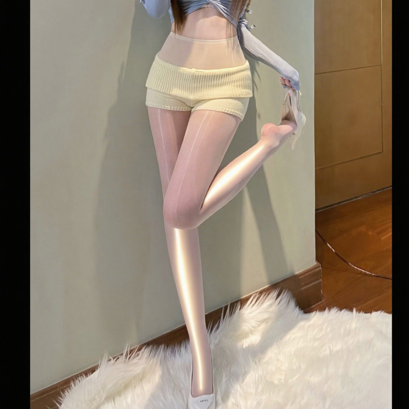 Șosete din nylon-satin cu finisaj din ulei de cal real, ultratransparente, luciu Aurora, croială 8D, moi ca mătase, mărime mare