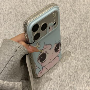 Carcasă iPhone cu o fată desen animat cu părul albastru, în stil Ins